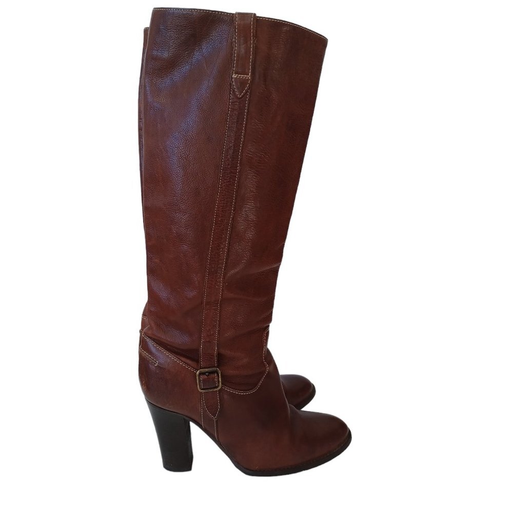 J Crew Boots Brown Leather Heeled Western Style Womens 7 M